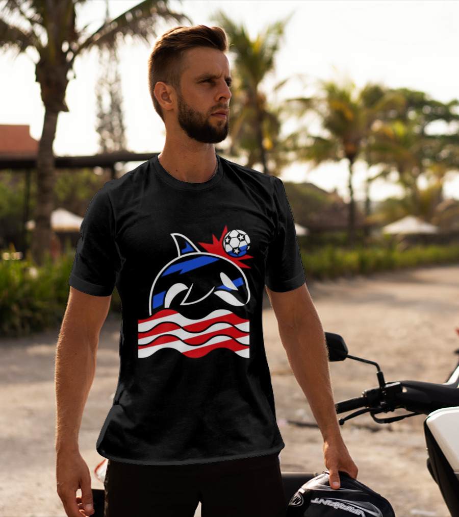 Wild Whale Red White And Blue Waves With Soccer Ball T-Shirt