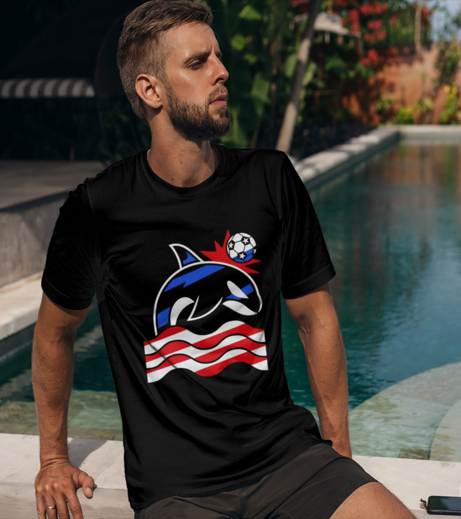 Wild Whale Red White And Blue Waves With Soccer Ball T-Shirt