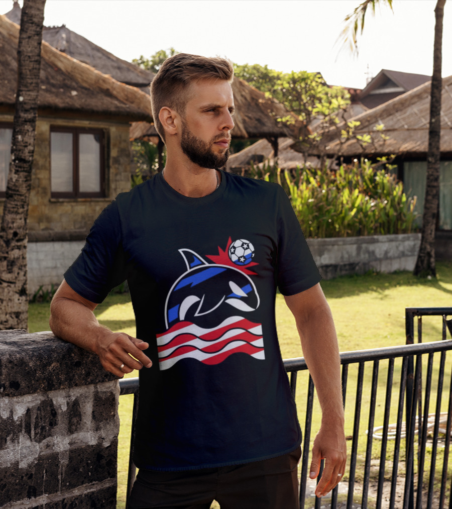 Wild Whale Red White And Blue Waves With Soccer Ball T-Shirt