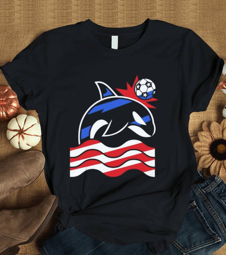 Wild Whale Red White And Blue Waves With Soccer Ball T-Shirt