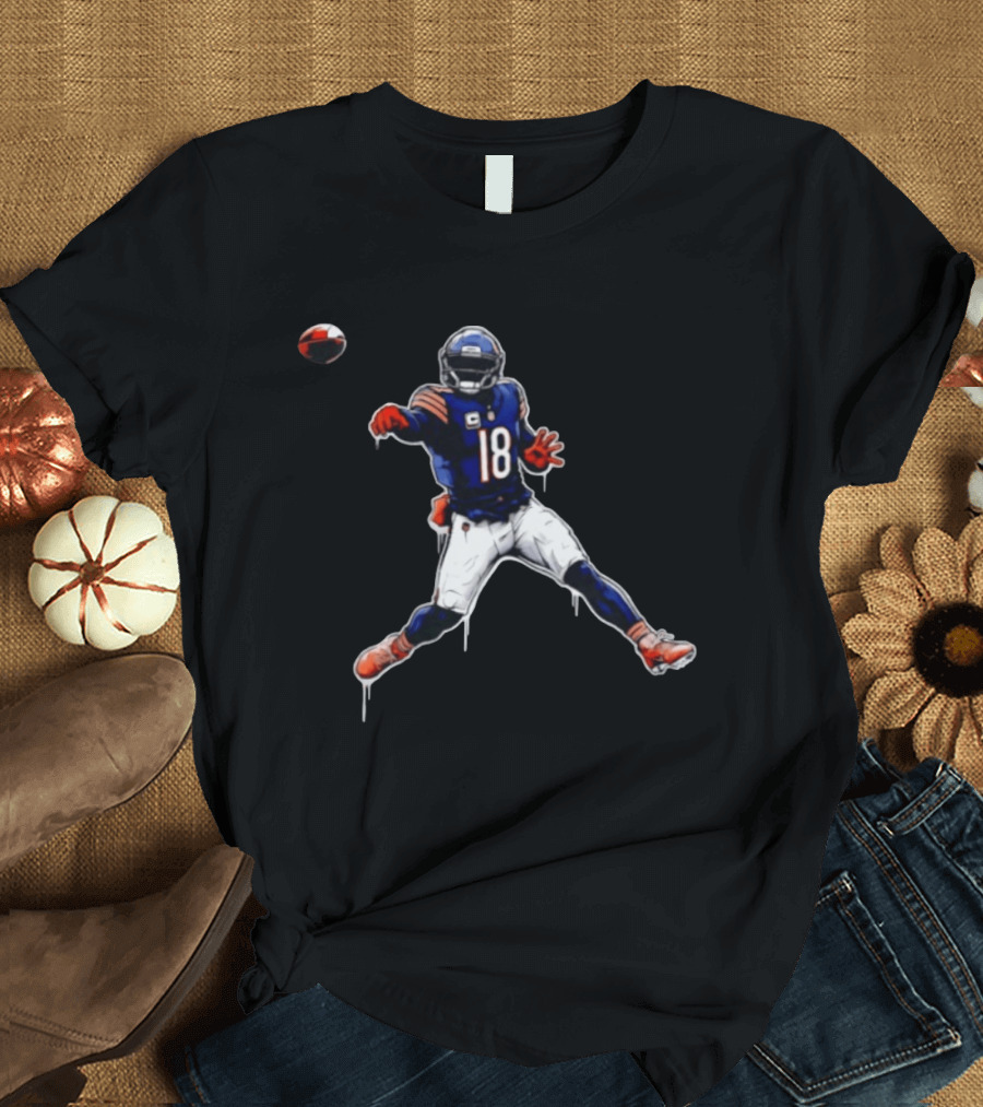 Chicago Bears Number 18 Quarterback Graffiti Style Football T-Shirt