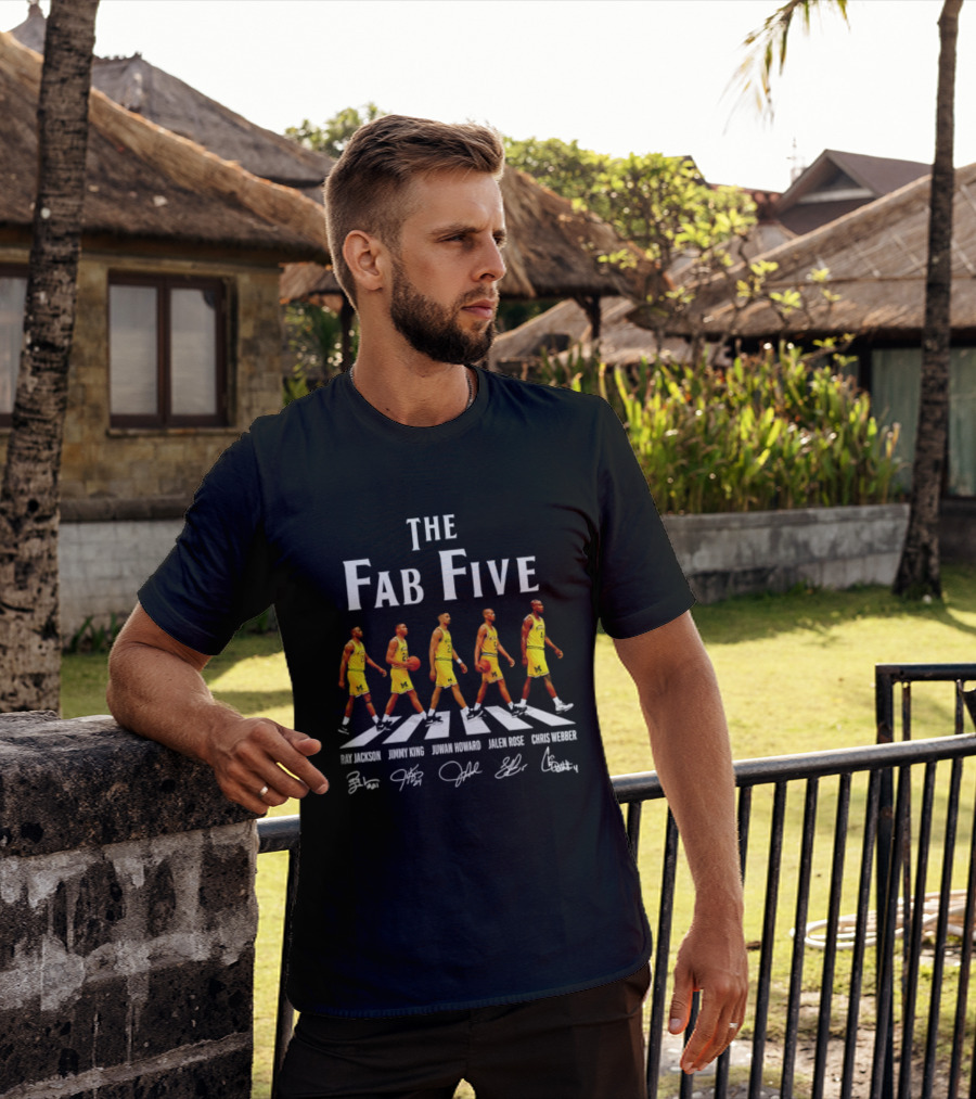 Michigan Wolverines Fab Five Ray Jackson Jimmy King Juwan Howard Jalen Rose Chris Webber Signatures T-Shirt