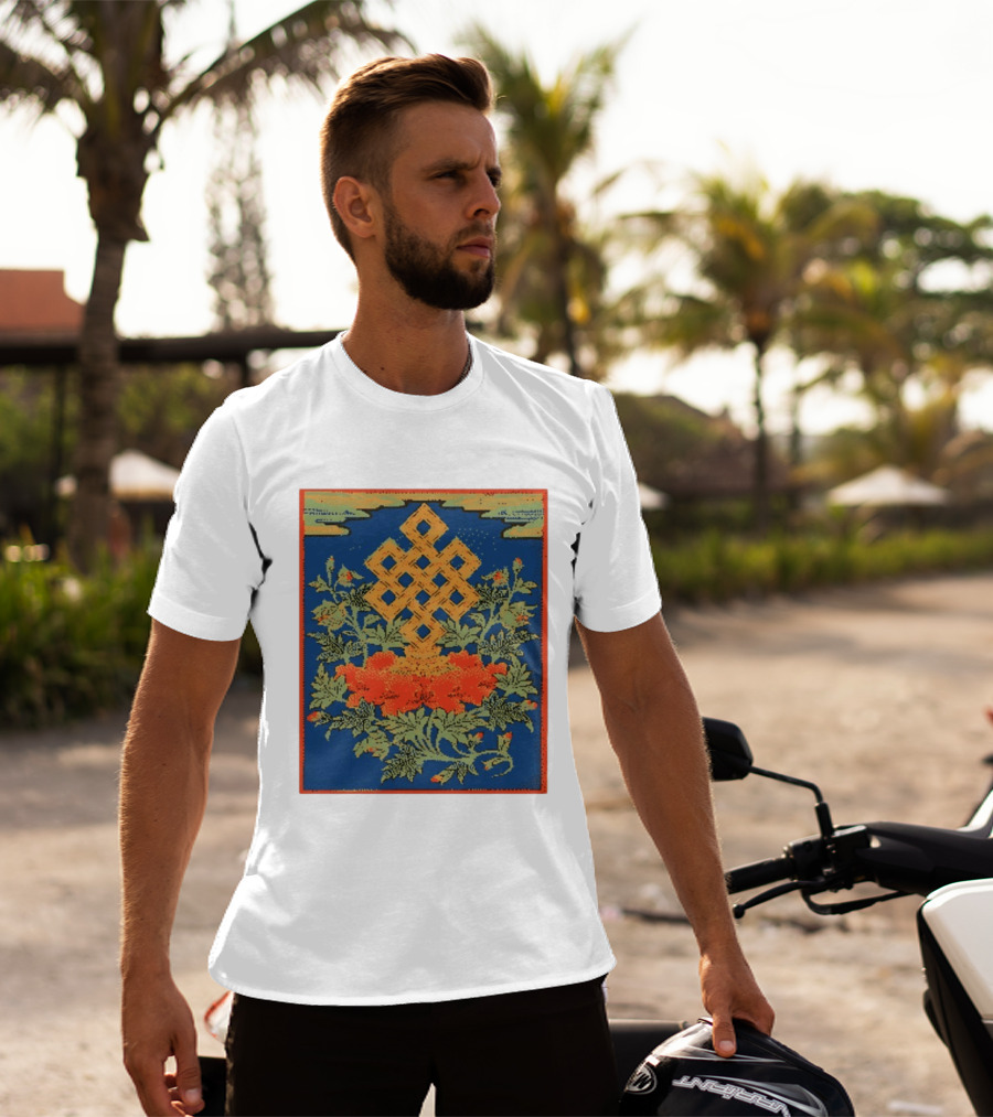 Srivatsa Endless Knot Floral Design Buddhist Symbol With Blossoms T-Shirt