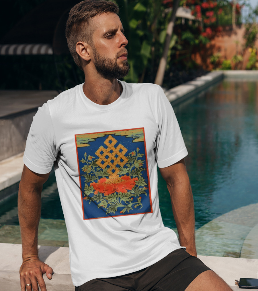 Srivatsa Endless Knot Floral Design Buddhist Symbol With Blossoms T-Shirt