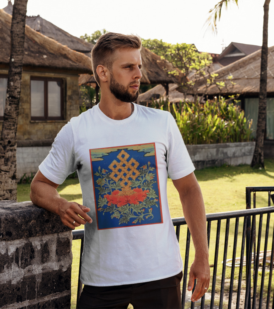 Srivatsa Endless Knot Floral Design Buddhist Symbol With Blossoms T-Shirt