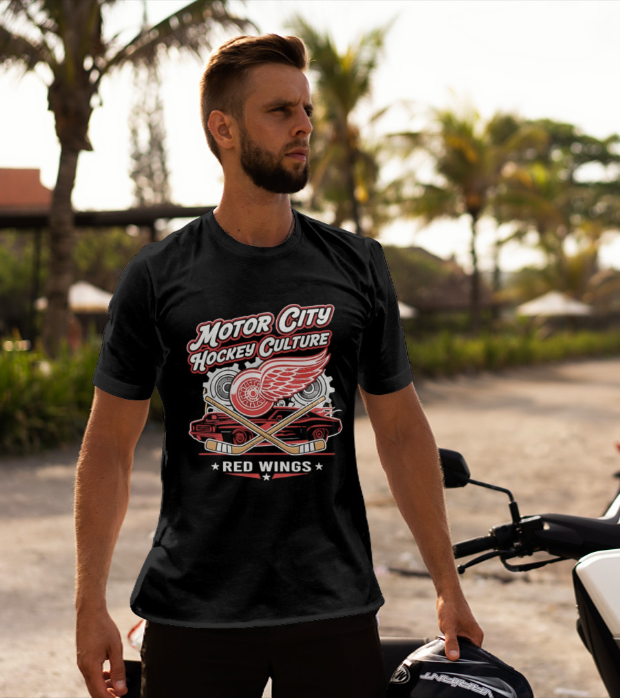 Motor City Hockey Culture Red Wings NHL Classic Logo And Car T-Shirt