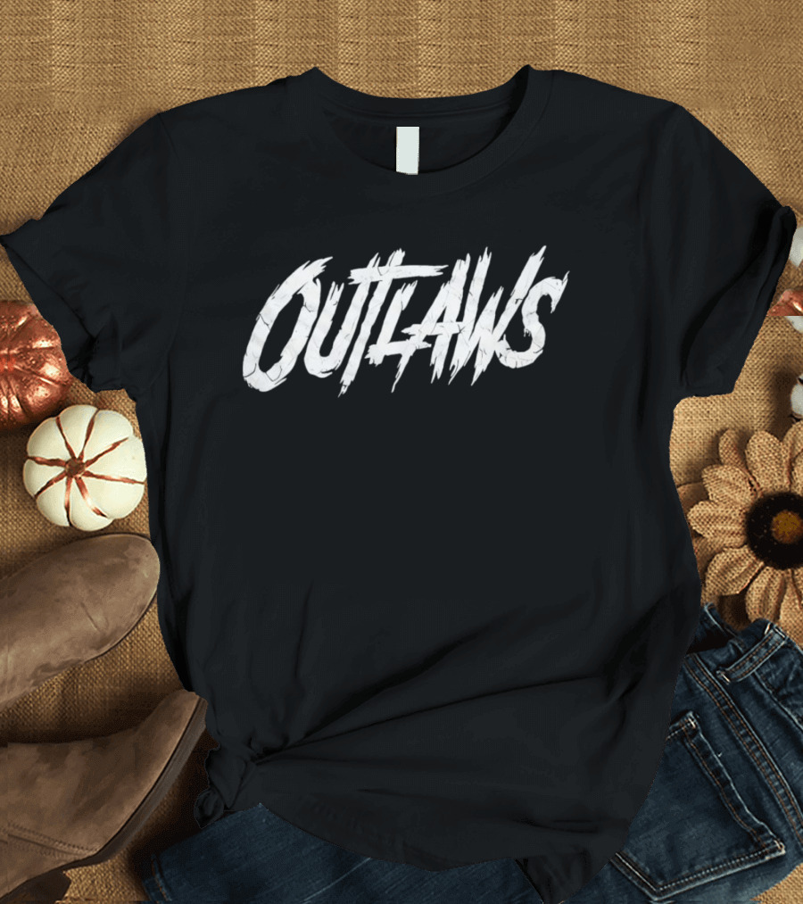 Cowboys Outlaws Text Bold White Brushstroke T-Shirt