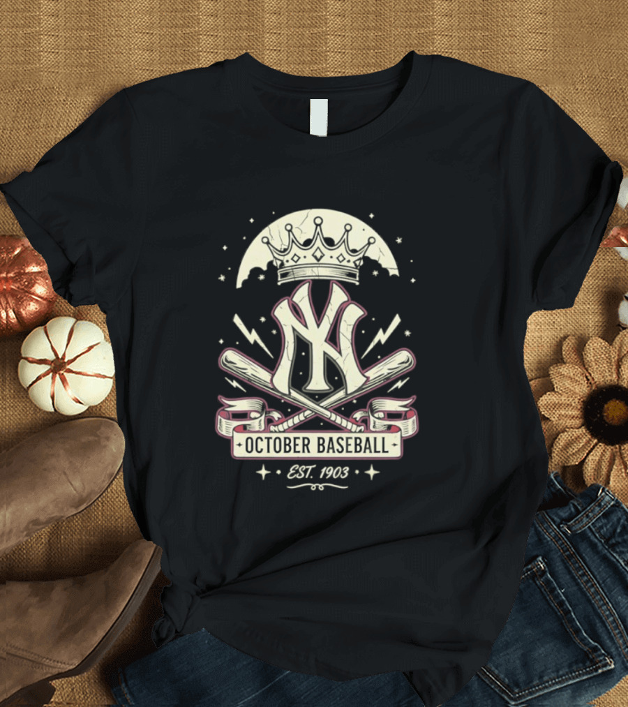 New York Yankees October Baseball Retro Emblem Est 1903 T-Shirt
