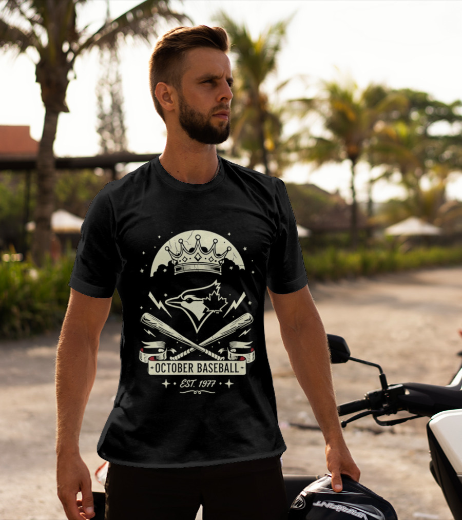 Toronto Blue Jays October Baseball 1977 Established Vintage Moon Bat Cross Canada Leaf T-Shirt
