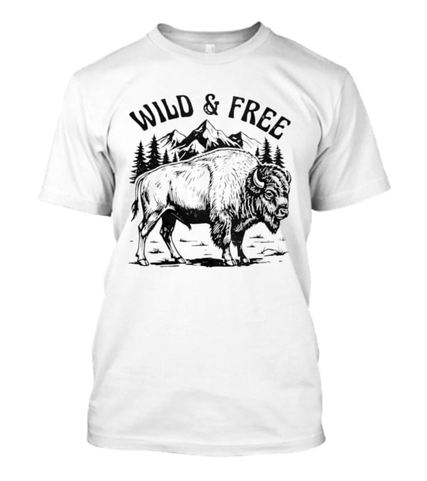 Wild And Free Bison With Mountain And Forest Scene T-Shirt