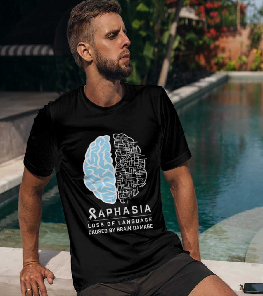 Aphasia Awareness Ribbon Brain Design Loss Of Language Caused By Brain Damage T-Shirt