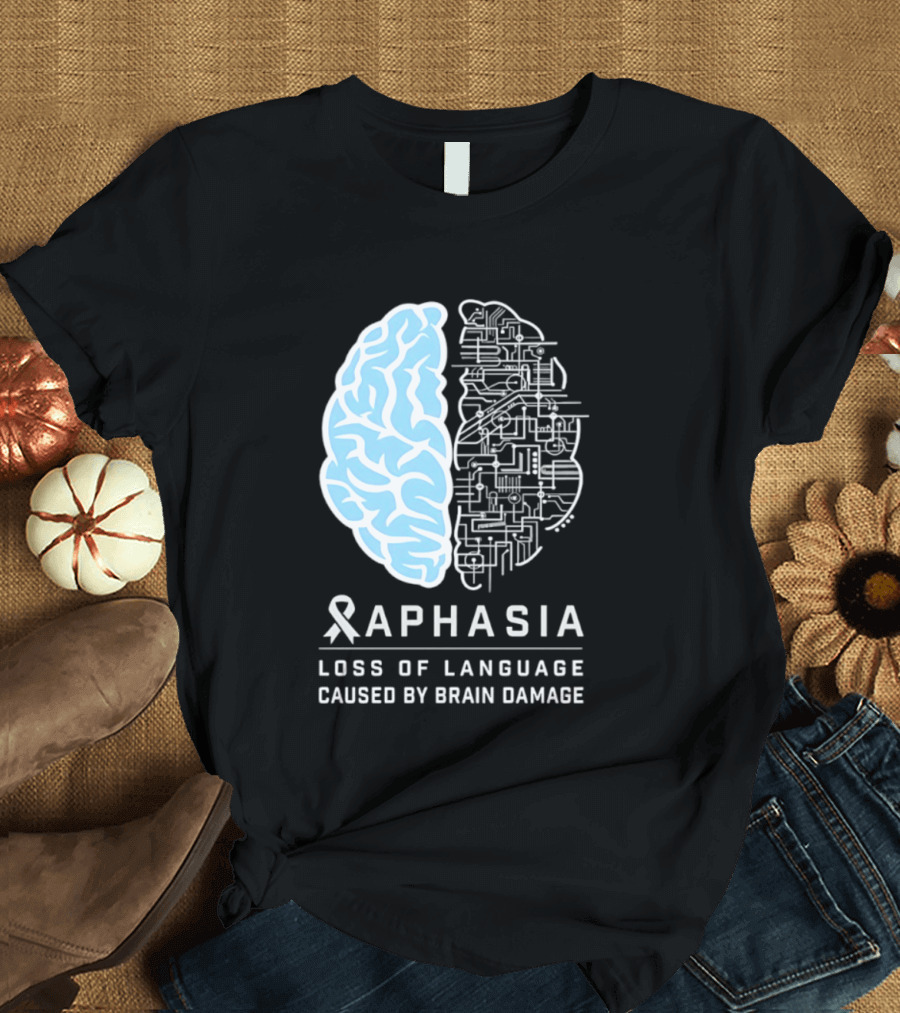 Aphasia Awareness Ribbon Brain Design Loss Of Language Caused By Brain Damage T-Shirt