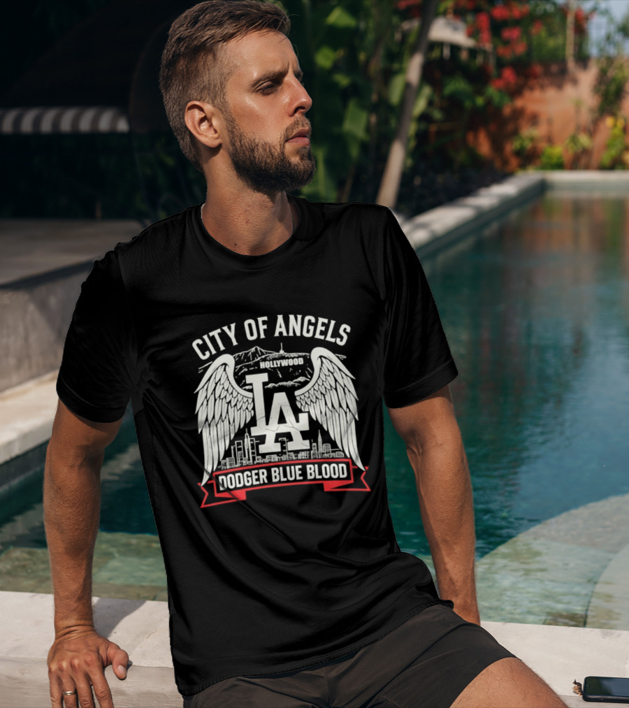 City Of Angels LA Hollywood Dodger Blue Blood Wings Skyline T-Shirt