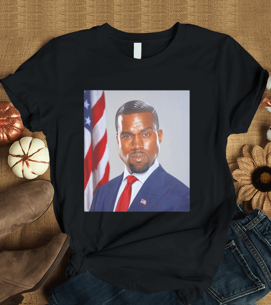 Kanye West Ye Political Portrait American Flag Suit And Tie T-Shirt