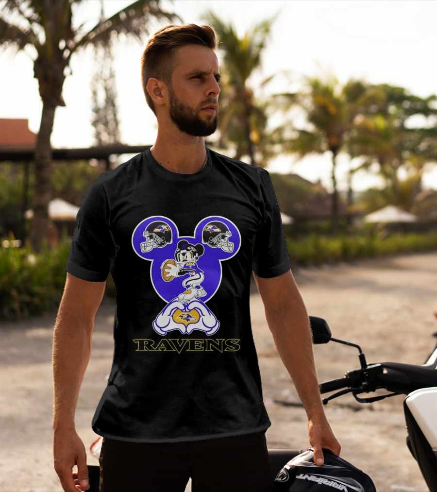 Mickey Mouse Baltimore Ravens Football Love Ravens Helmets T-Shirt