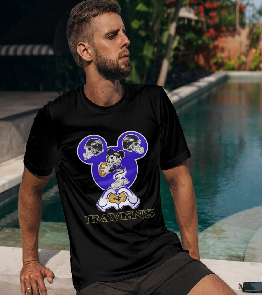 Mickey Mouse Baltimore Ravens Football Love Ravens Helmets T-Shirt