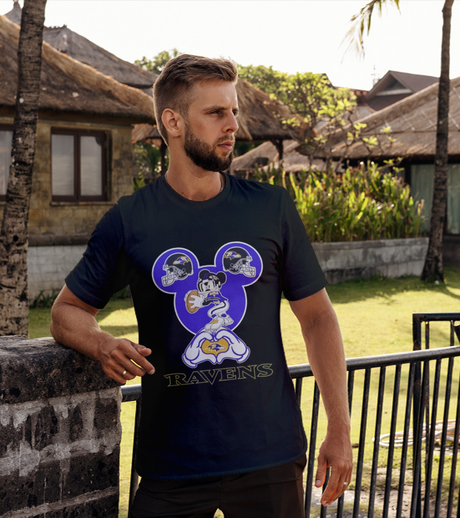 Mickey Mouse Baltimore Ravens Football Love Ravens Helmets T-Shirt