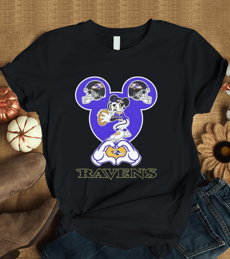 Mickey Mouse Baltimore Ravens Football Love Ravens Helmets T-Shirt