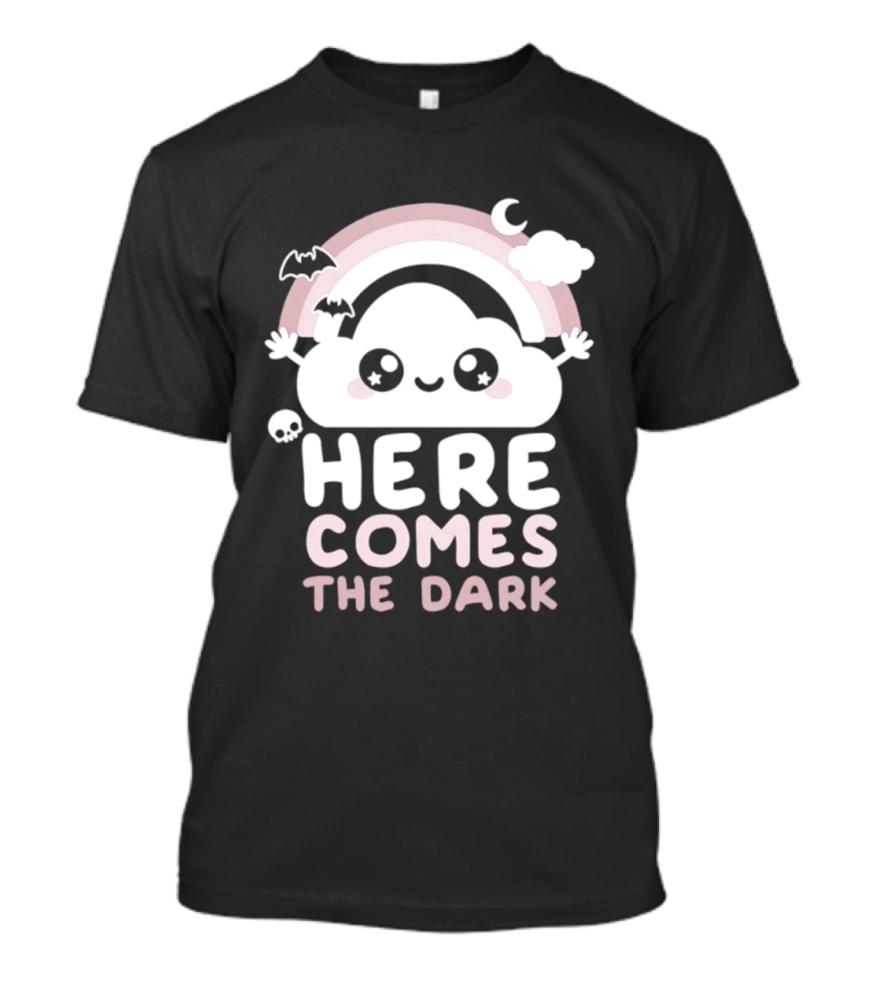 Here Comes The Dark Cute Cloud Rainbow Bats Moon And Stars T-Shirt