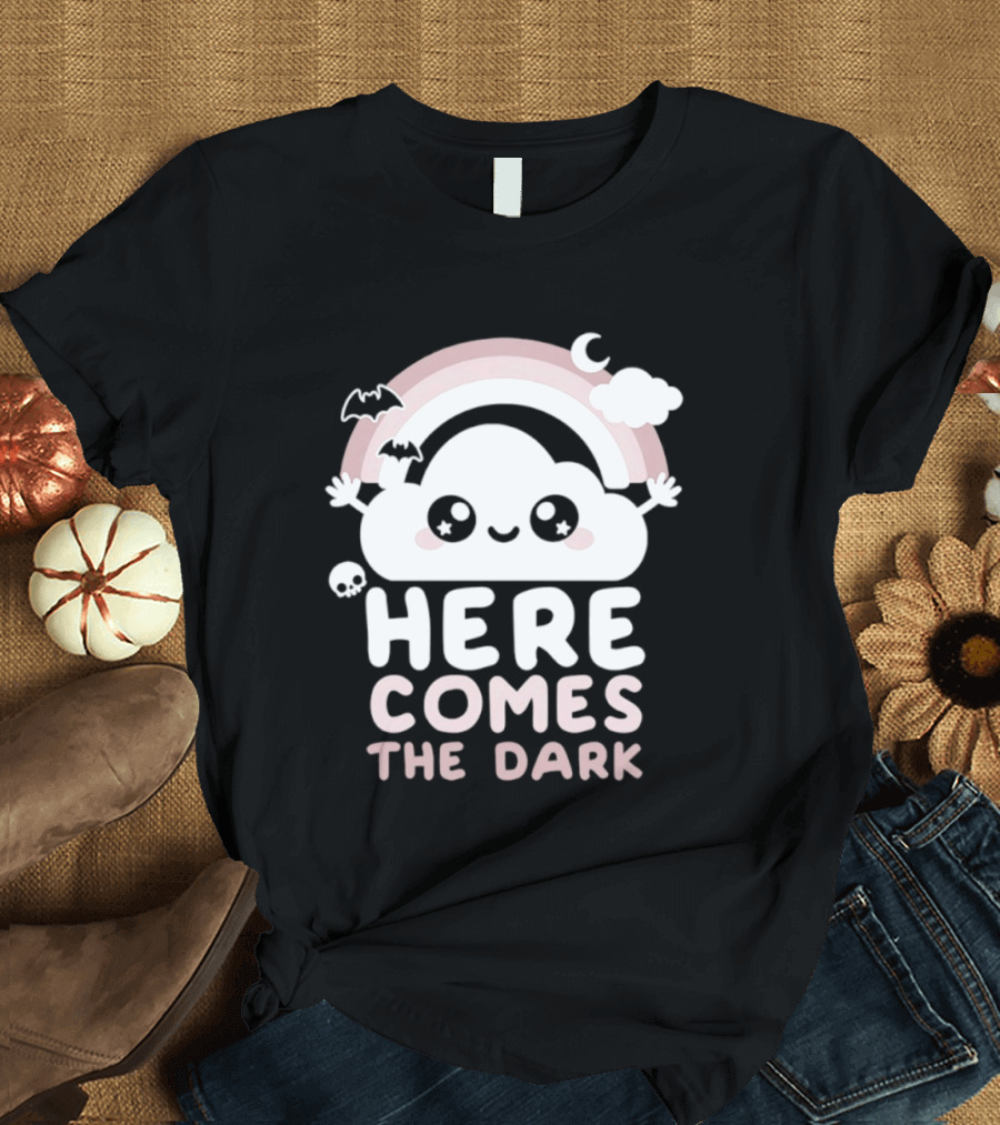 Here Comes The Dark Cute Cloud Rainbow Bats Moon And Stars T-Shirt