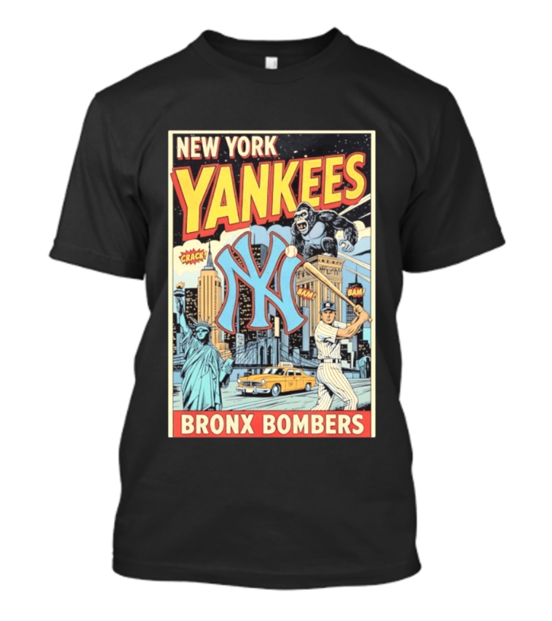 New York Yankees Bronx Bombers King Kong Baseball Statue Of Liberty Taxi Skyline T-Shirt