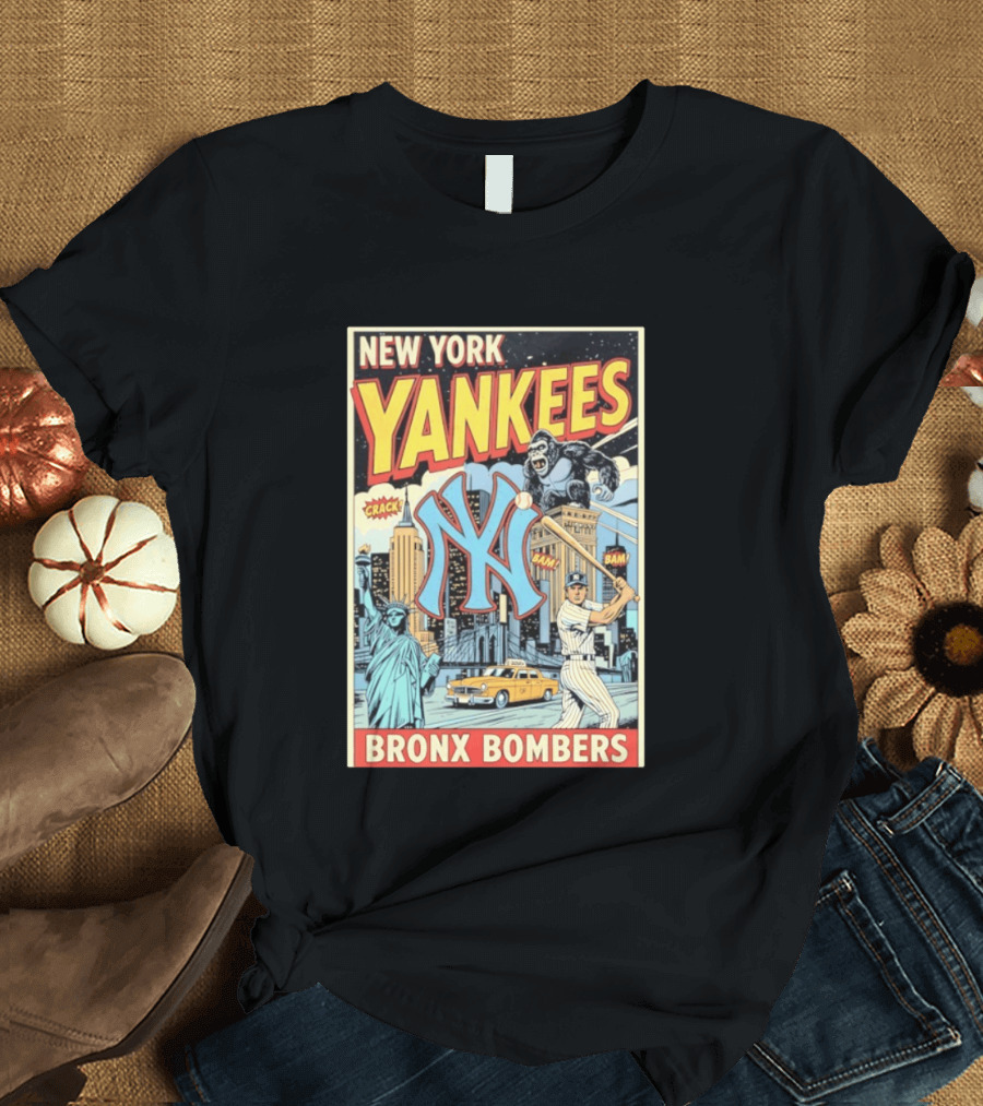 New York Yankees Bronx Bombers King Kong Baseball Statue Of Liberty Taxi Skyline T-Shirt