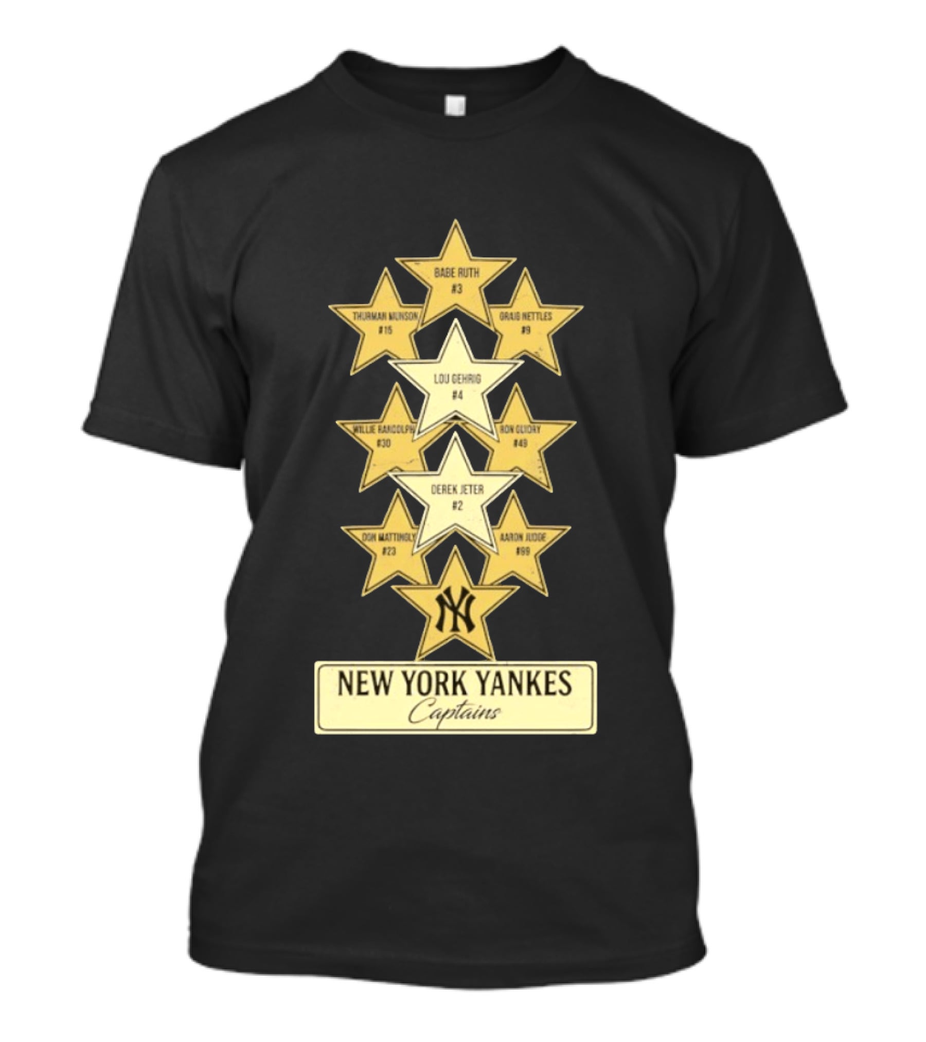 New York Yankees Captains Babe Ruth Lou Gehrig Derek Jeter Thurman Munson Graig Nettles Willie Randolph Ron Guidry Don Mattingly Aaron Judge T-Shirt