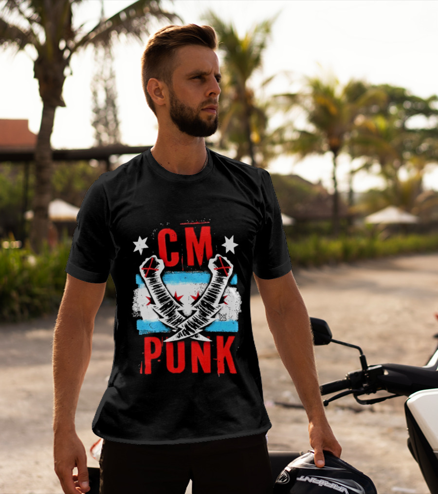 CM Punk Chicago Flag Lightning Bolt Fist WWE Stars T-Shirt