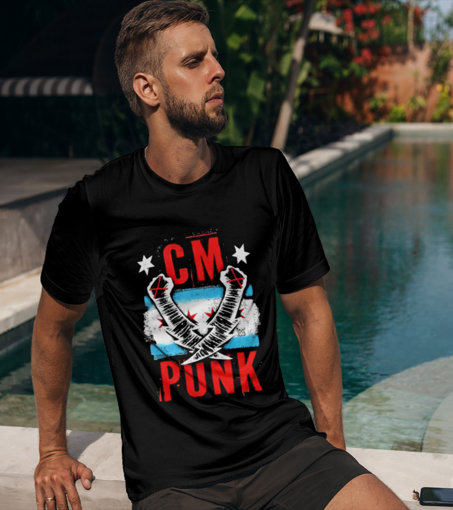 CM Punk Chicago Flag Lightning Bolt Fist WWE Stars T-Shirt