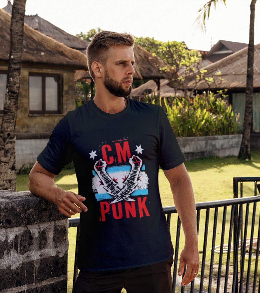 CM Punk Chicago Flag Lightning Bolt Fist WWE Stars T-Shirt