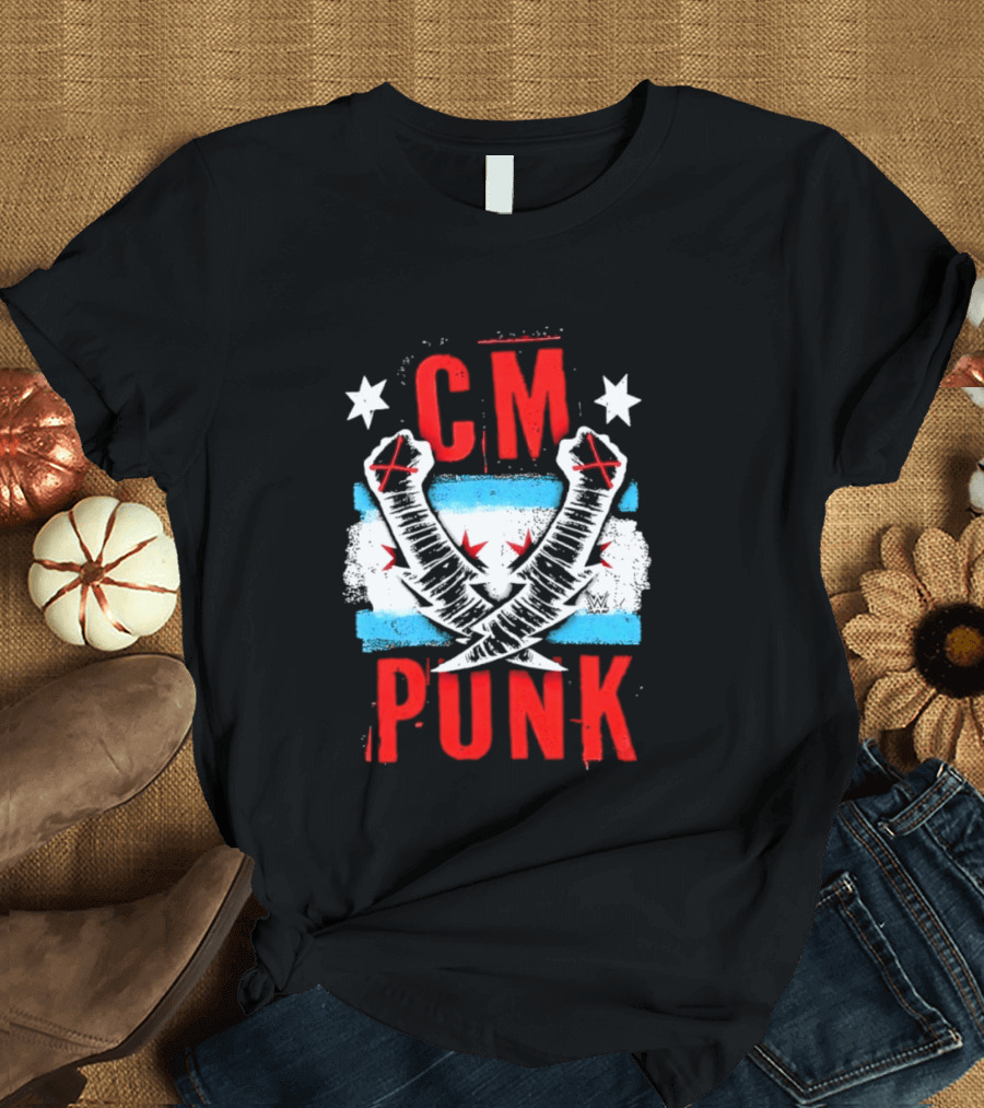 CM Punk Chicago Flag Lightning Bolt Fist WWE Stars T-Shirt