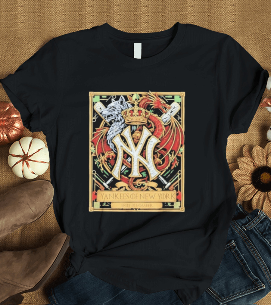 Yankees Of New York Bronx Bomber MLB Baseball Wolf Dragon Crown NY Crest T-Shirt