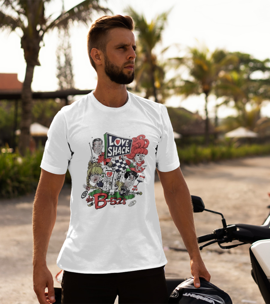 The B 52's Love Shack Cartoon Artwork Featuring Band Members T-Shirt