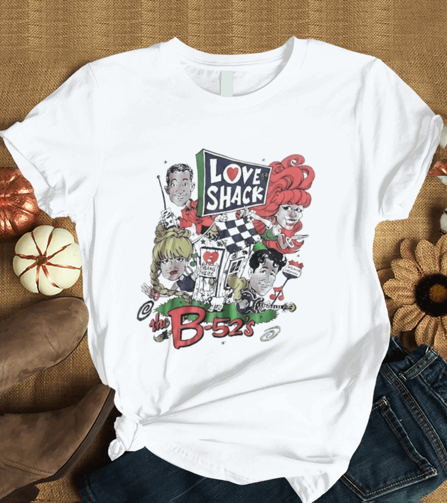 The B 52's Love Shack Cartoon Artwork Featuring Band Members T-Shirt