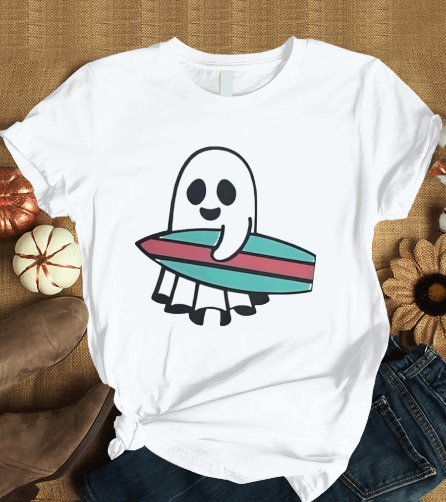 Ghost With Surfboard Adventure Surfing Ghost Fun T-Shirt