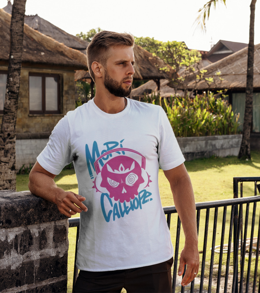Mori Calliope Pink Skull With Headphones T-Shirt