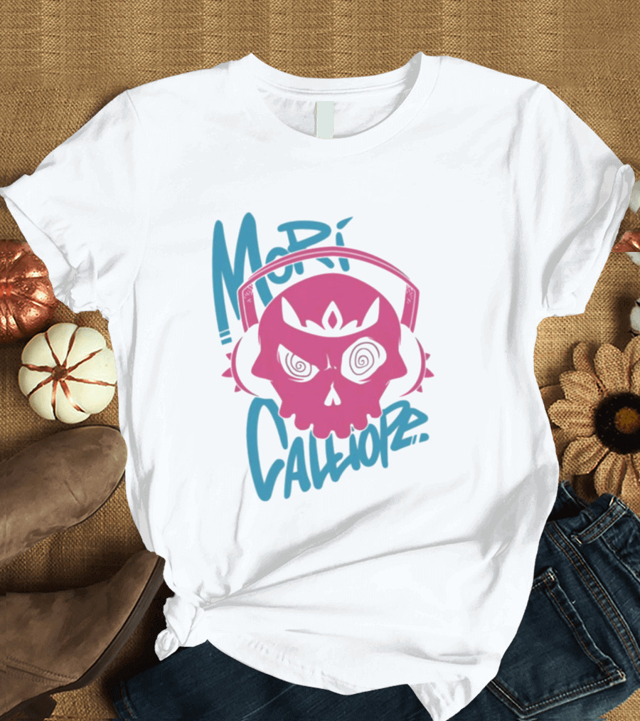 Mori Calliope Pink Skull With Headphones T-Shirt