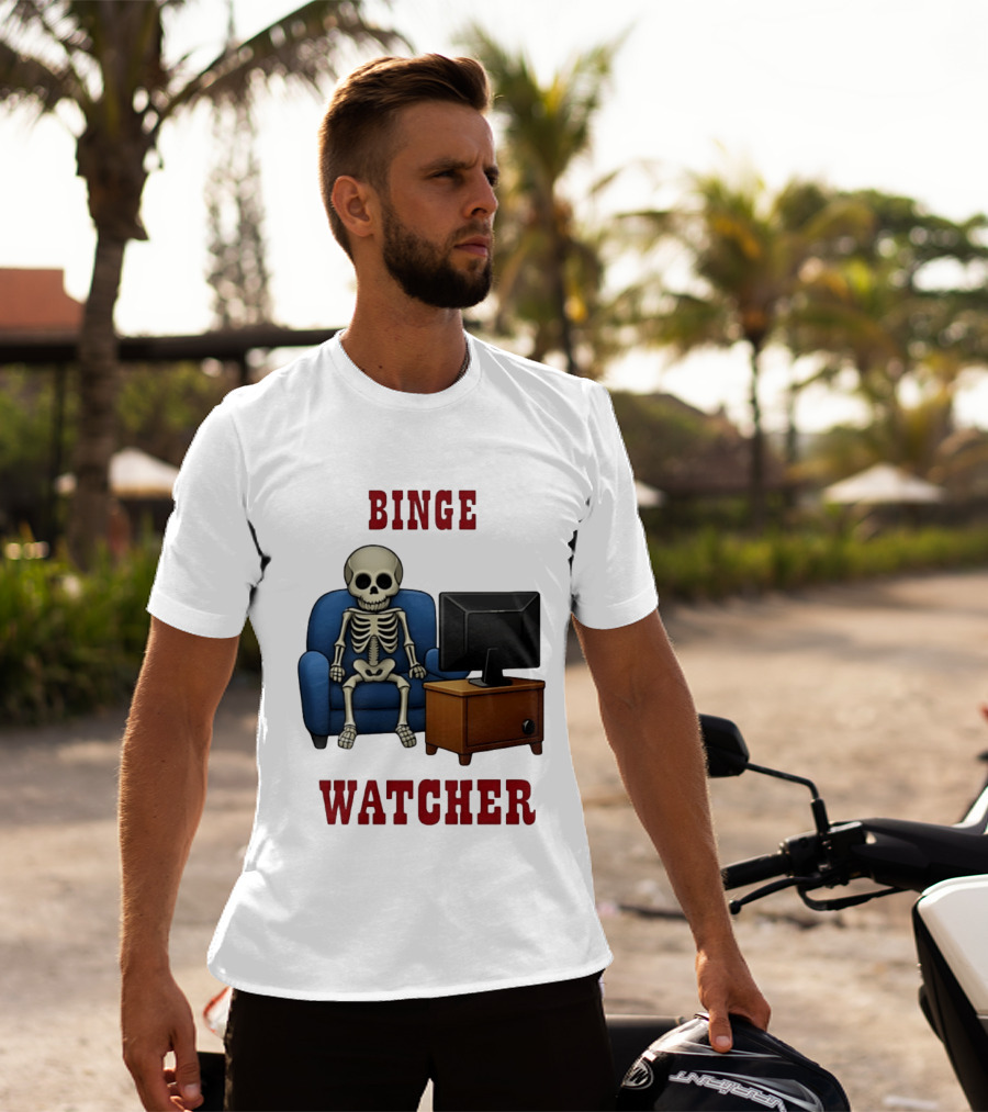 Binge Er Skeleton On Couch With TV T-Shirt