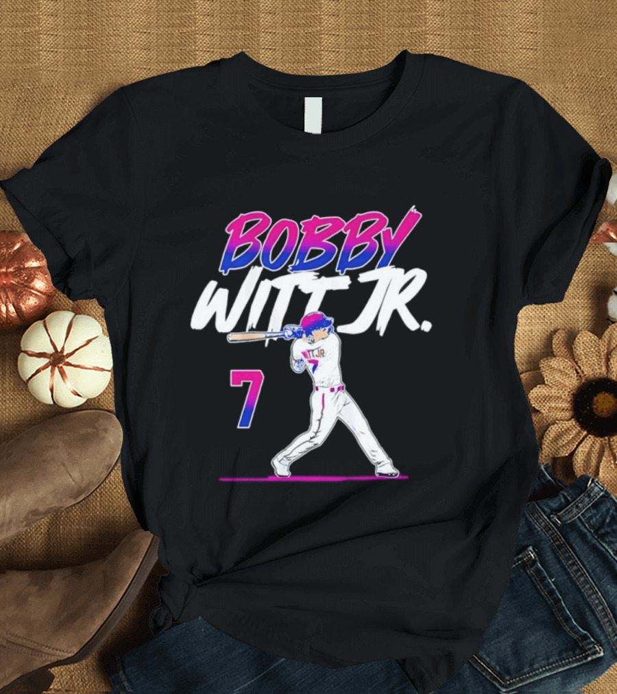 Bobby Witt Jr. 7 Kansas City Royals MLB Slugger Swing T-Shirt