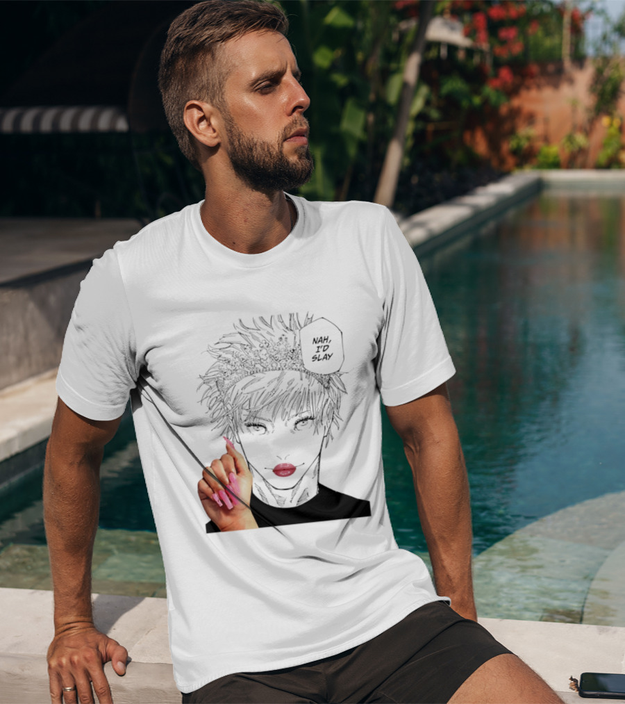 Nah I'd Slay Gojo Manga Character With Pink Lips And Nails T-Shirt