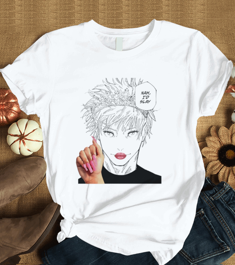 Nah I'd Slay Gojo Manga Character With Pink Lips And Nails T-Shirt