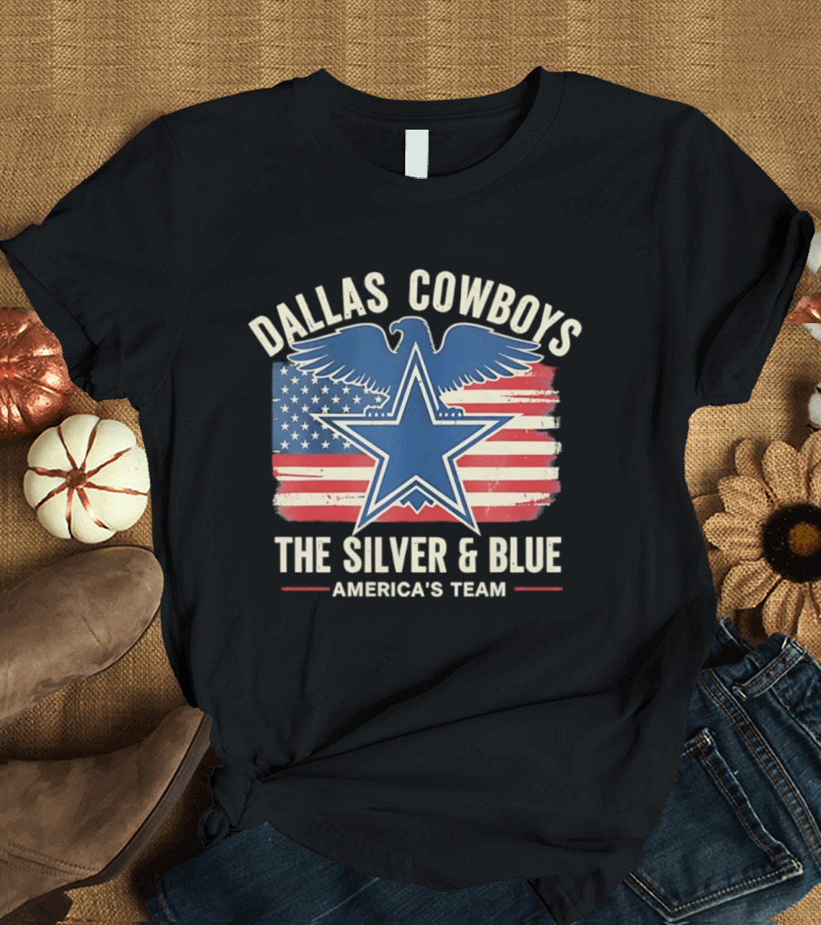 Dallas Cowboys Silver And Blue Star Eagle Flag America's Team T-Shirt