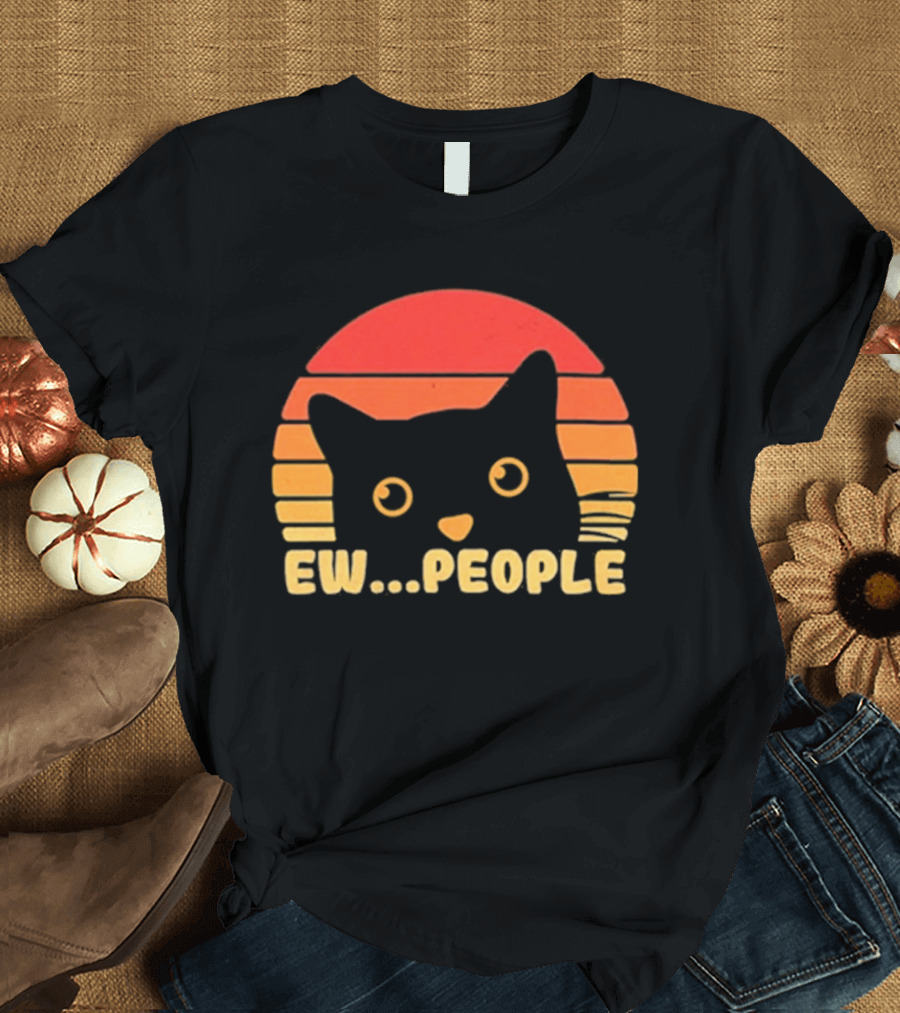 Ew People Judgmental Cat Face Stripes T-Shirt
