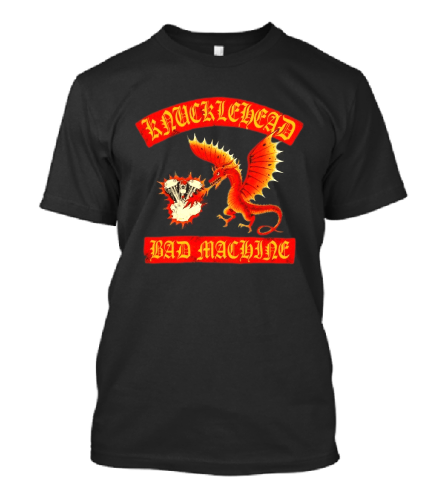 Knucklehead Bad Machine Dragon Motorcycle Engine Fire Breathing T-Shirt