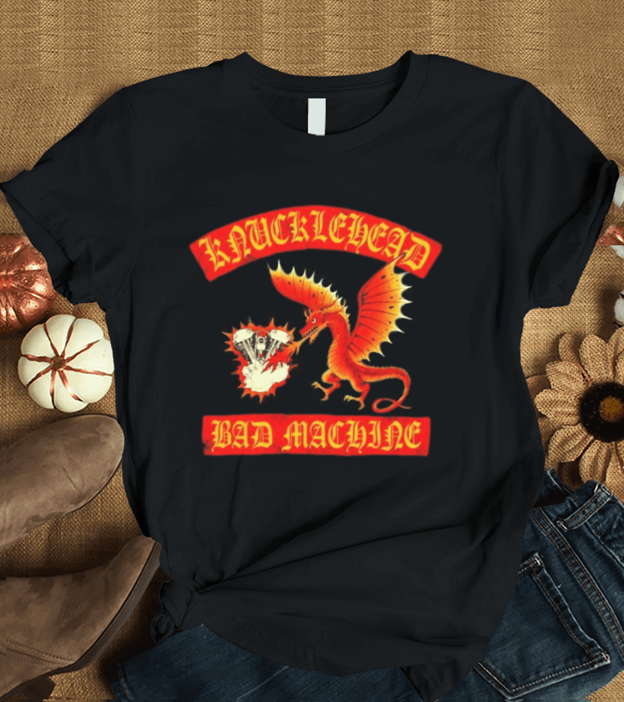 Knucklehead Bad Machine Dragon Motorcycle Engine Fire Breathing T-Shirt