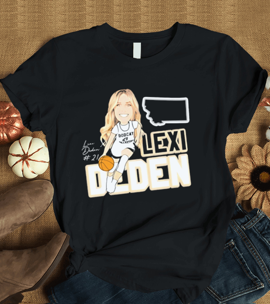 Lexi Deden 21 Bobcat Map Montana Player Caricature Basketball T-Shirt