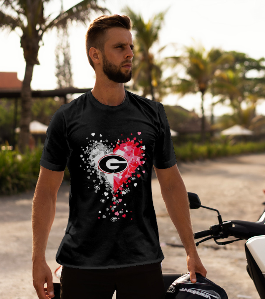 Georgia Bulldogs Heart Shaped Red And White Gemstone T-Shirt