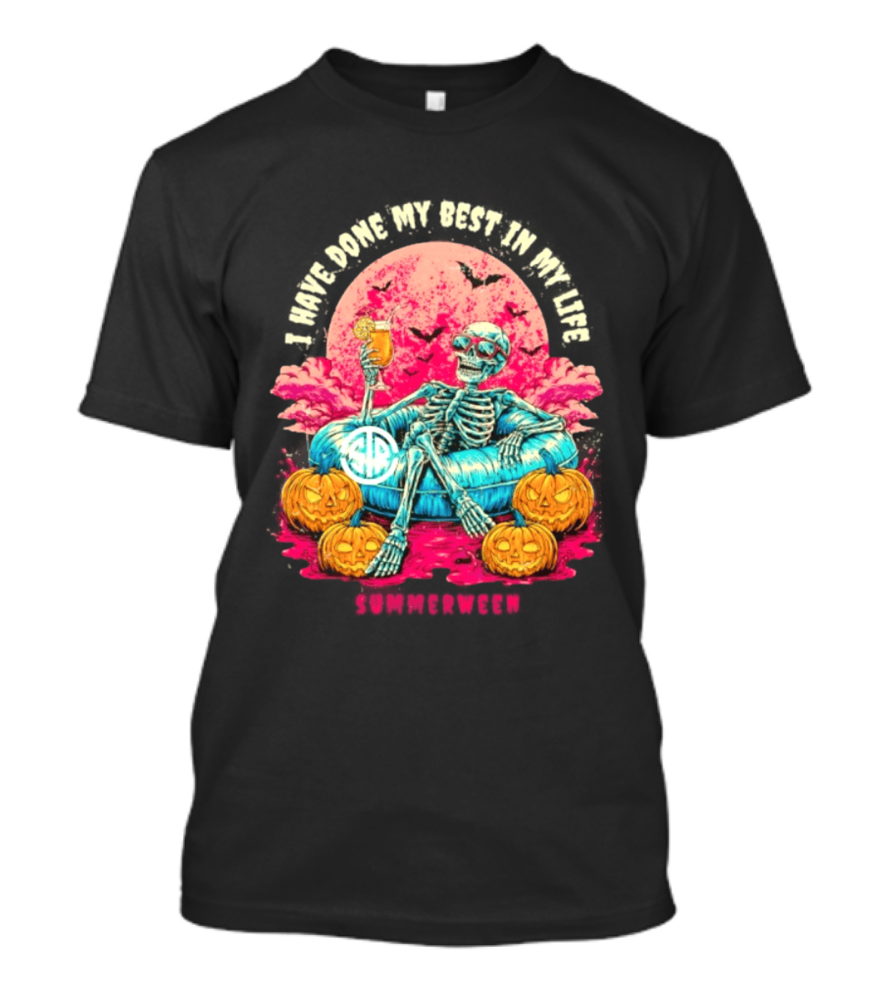 I Have Done My Best In My Life Summerween Skeleton Relaxing With Pumpkins And Bat T-Shirt