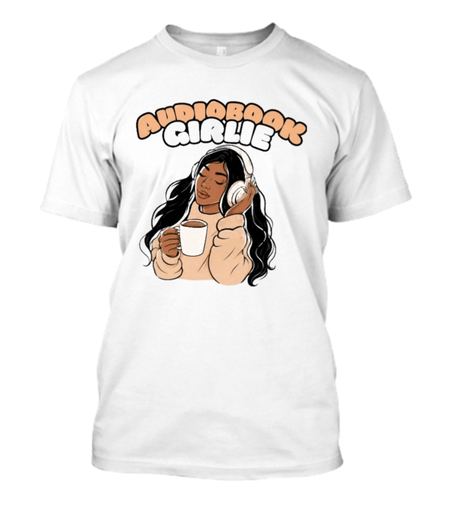 Audiobook Girlie Cozy Listening With Coffee And Headphones T-Shirt