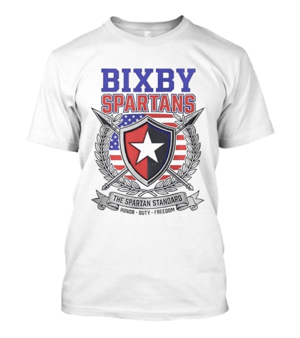 Bixby Spartans Honor Duty Freedom American Flag Shield T-Shirt